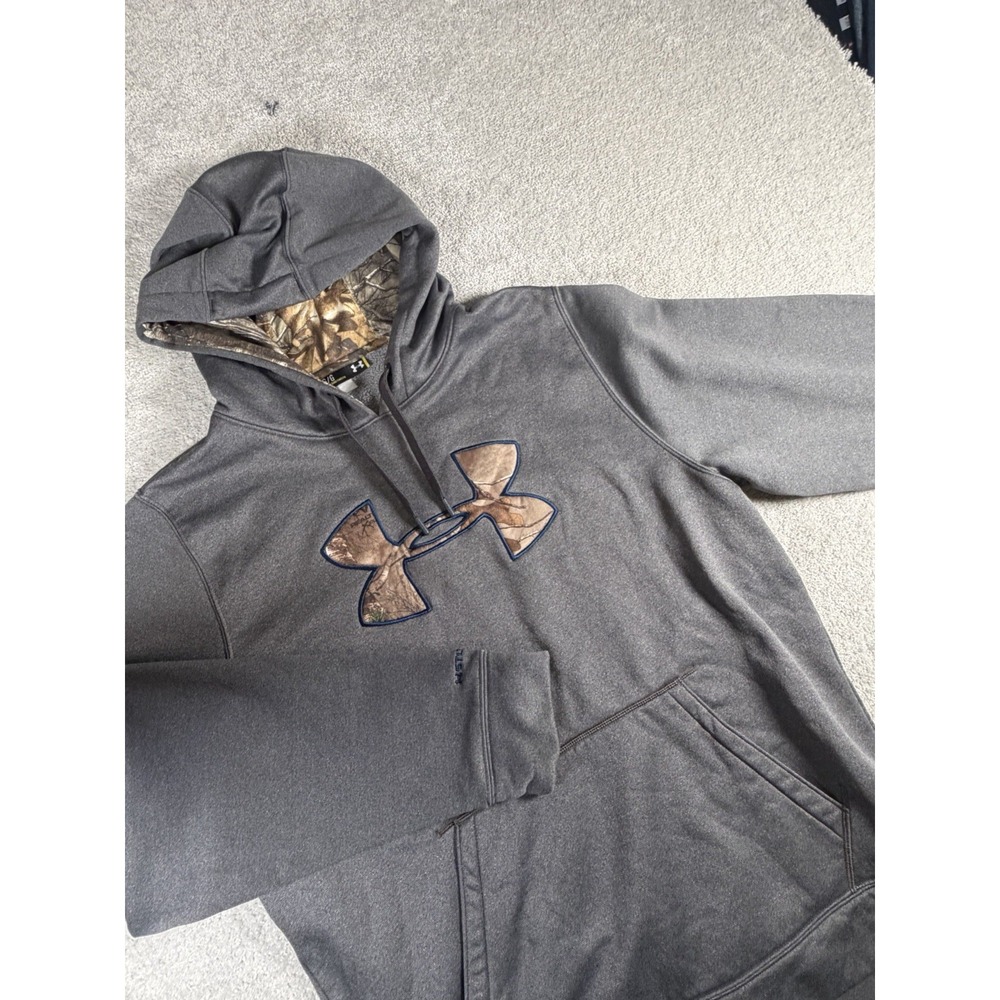 Under Armour Storm Hoodie Mens L Gray Pullover Sweatshirt Camo Fleece Logo